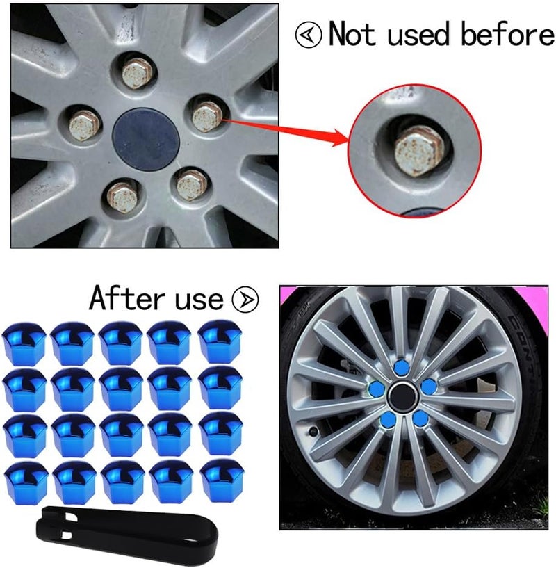 Nihfien 20 Pcs Wheel Lug Nut Covers, 21mm Universal Anti-Rust Car Tire Nut Caps, Hexagonal Plastic Tire Bolt Caps with Removal Tool (Blue) - Image 5